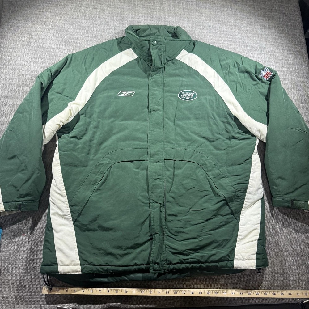New York Jets Jacket Mens XL Green NFL Football Reebok Full Zip Parka
